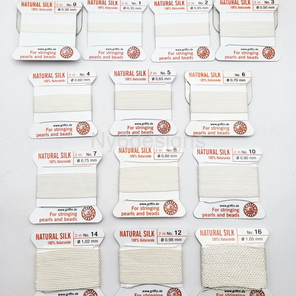White Natural Silk Thread w Needle 2m Size 0-16 Pearl Stringing Cord,German Made