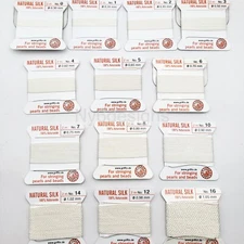 White Natural Silk Thread w Needle 2m Size 0-16 Pearl Stringing Cord,German Made