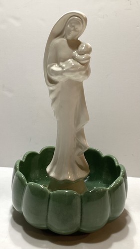 Vintage Haeger Green Lotus Bowl Ceramic Planter Madonna/ Mary And Child - Picture 2 of 7