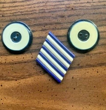 Antique Art Deco Stripes & Circles Blue &White 1" Buttons (shank,2-hole flat)NEW
