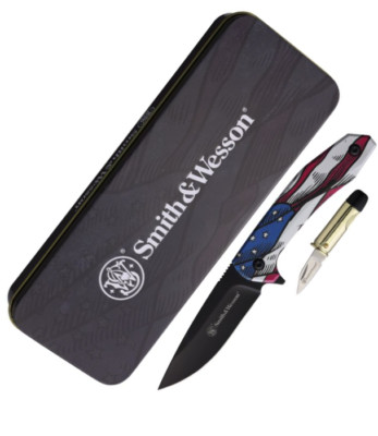 Smith & Wesson America's Heroes Folding Knife w/Bullet Knife Stainless Blade ABS