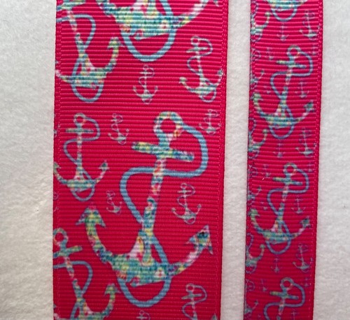 Blue anchors palm beach Preppy pink Grosgrain ribbon 5/8" 7/8" 1.5"  - Afbeelding 2 van 2