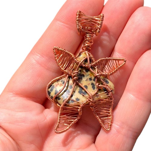 Dalmatian Jasper Copper Wire Wrap Starfish Sea Creature Pendant Handcrafted Gift - Picture 5 of 10