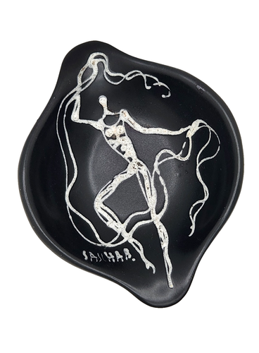 Sascha Brastoff Signed Minos Dancer Black White Small Bowl, 7.25" x 5.5" x 2.25" - Picture 3 of 10