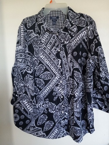 Chaps No Iron Womens Black Paisley Shirt Top Blouse Sz 2X - Picture 1 of 3