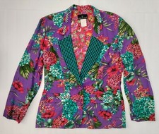 VTG Carole Little Women Size 10 Art To Wear Multicolor Floral Rayon Jacket USA