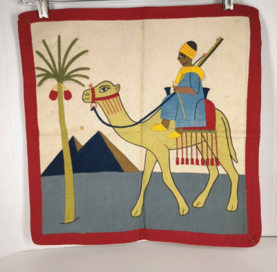 Vintage Khayamiya Egyptian Wall Hanging Hand Made Textile Art Camel Man