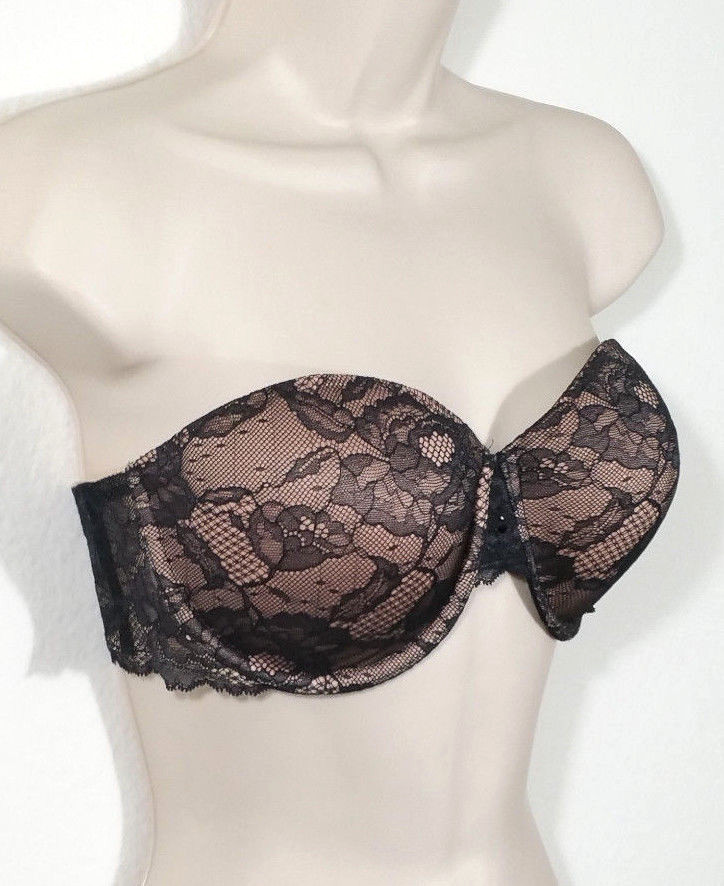 Victoria's Secret Size 34D Black Biofit Multi-Way Bra Strapless Floral Lace