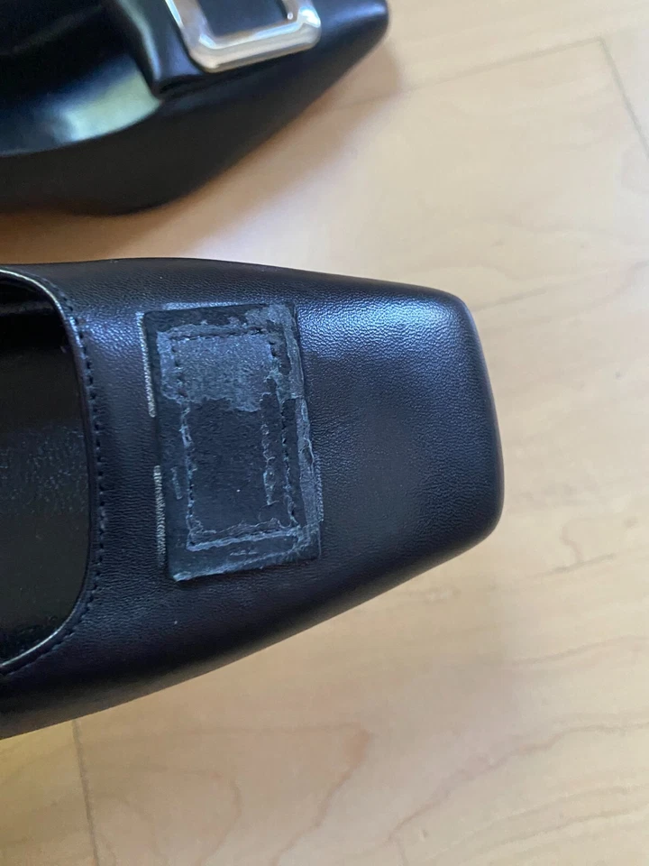 La Canadienne black slip on heels women sz 36.5 square toe FLAW - Image 4 of 4