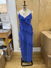 Jack Wils Backless Strappy Frill chiffon Maxi Lined Cobalt Blue Dress Size 6-14