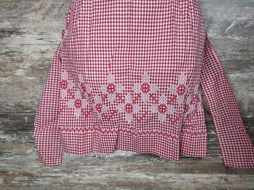 Vintage Half Apron Red White Gingham Rick Rack Trim 1950 Handmade Pocket MCM - Picture 2 of 6