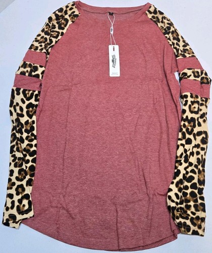 Styleworld Teen SMALL Girls Long Sleeve T Shirts Kids Loose Leopard Dark Pink
