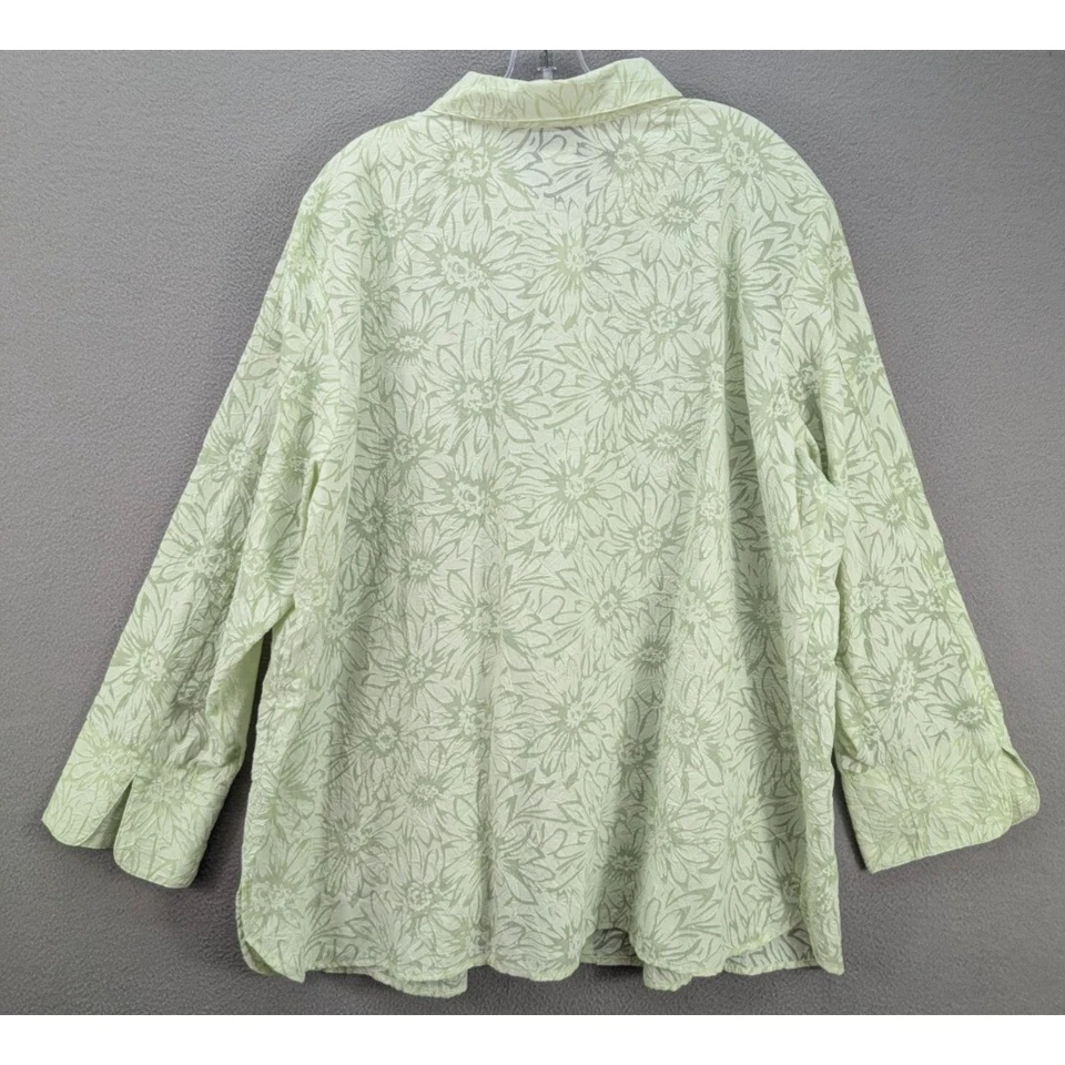 SUSAN GRAVER Button Up Long Sleeve Floral Top Pistachio Cotagecore Plus Size 2X Foto 4 de 4