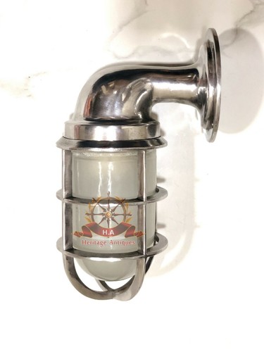 LUZ DE PARED DE METAL DE ALUMINIO ARQUEADA CISNE ESTILO NÁUTICO HECHA A MANO - GLOBO BLANCO - Imagen 5 de 9