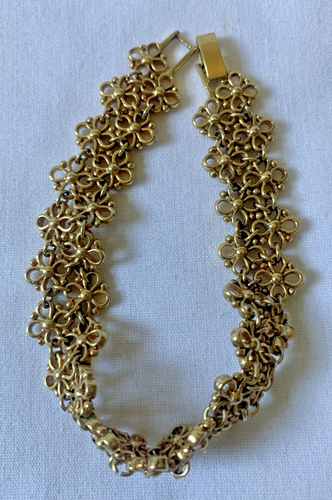 Vintage Gold Tone Ornate Floral Bracelet-7 1/2"-Marked MONET