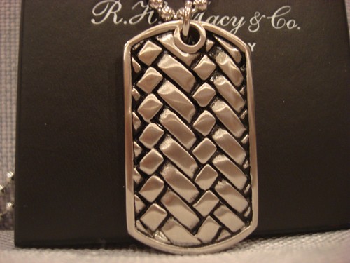 MACYS MEN'S SHR STAINLESS STEEL WOVEN PATTERN DOG TAG NECKLACE PENDANT NEW $149 - Picture 9 of 11