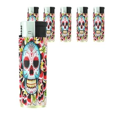 Butane Electronic Gas Lighter Set of 5 Skull D18 Sugar Skull