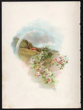 c1907 Tiny Vintage Landscape Vignette Spring Flowers & Rainbow