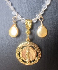 Gold Mary Miraculous Medal Topaz Gemstone Neckalce by Peasant Princess 16"