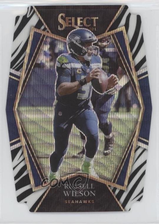 2021 Panini Select Premier Level Zebra Prizm Die-Cut Russell Wilson #130 0wx0