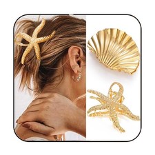 Seashell Hair Clip Gold Starfish Hair Claw Clips Beach Claw Clips Hair Access...