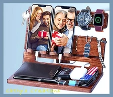 ZAPUVO Wood Phone Docking Station Nightstand Organizer For Mens Gift Brand New