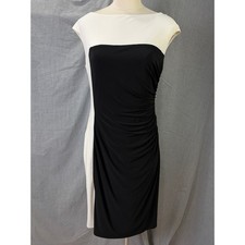 Lauren Ralph Lauren Black White Colorblock Sheath Dress Ruched Bodycon 10