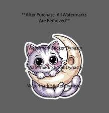 Cat Moon Sticker Waterproof Decal Crescent Cute Adorable Kawaii Gift NEW