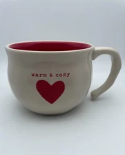 Demdaco The Warm & Cozy Heart Coffee Mug Soup Bowl Cream and Red 18oz Cup C87