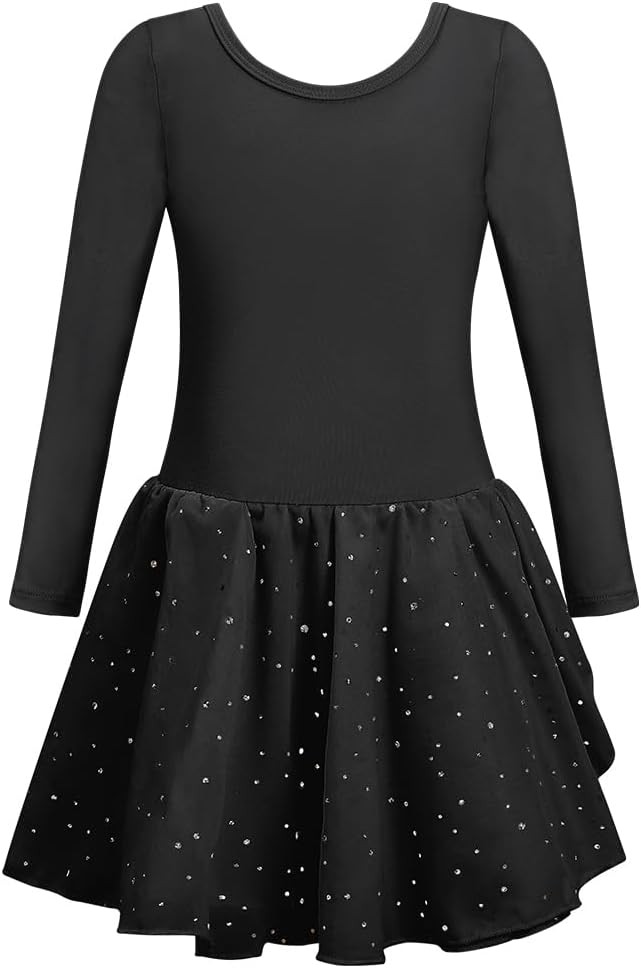 Body de Ballet con Falda Tutu Vestuario de Bailarina Manga Larga Negro 120 cm