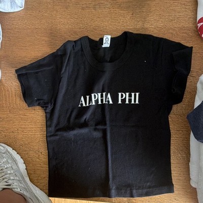Los Angeles Apparel Cotton Baby Rib Alpha Phi Logo Tee Black M Made in USA