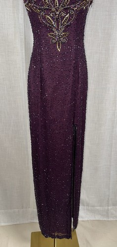 Vtg. Y2K Alyce Designs Sz 8 Fully Beaded Silk Dress Gown Burgundy Formal Prom - Picture 5 of 19
