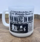 VTG Philadelphia Inquirer Man Walks on the Moon Milk Glass Mug Apollo 11 1969