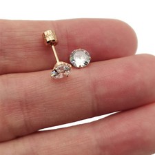 Unisex Real 18K Rose Gold Filled 5mm Four-Claws Round Zircon Stud Post Earrings