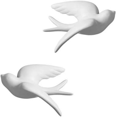 Dorlotou Pair Ceramic Birds Sparrows Swallows Dove White Wall Mounted White-s 