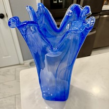 Vintage Blue MURANO Lavorazione Arte 14  Vase Made In Italy