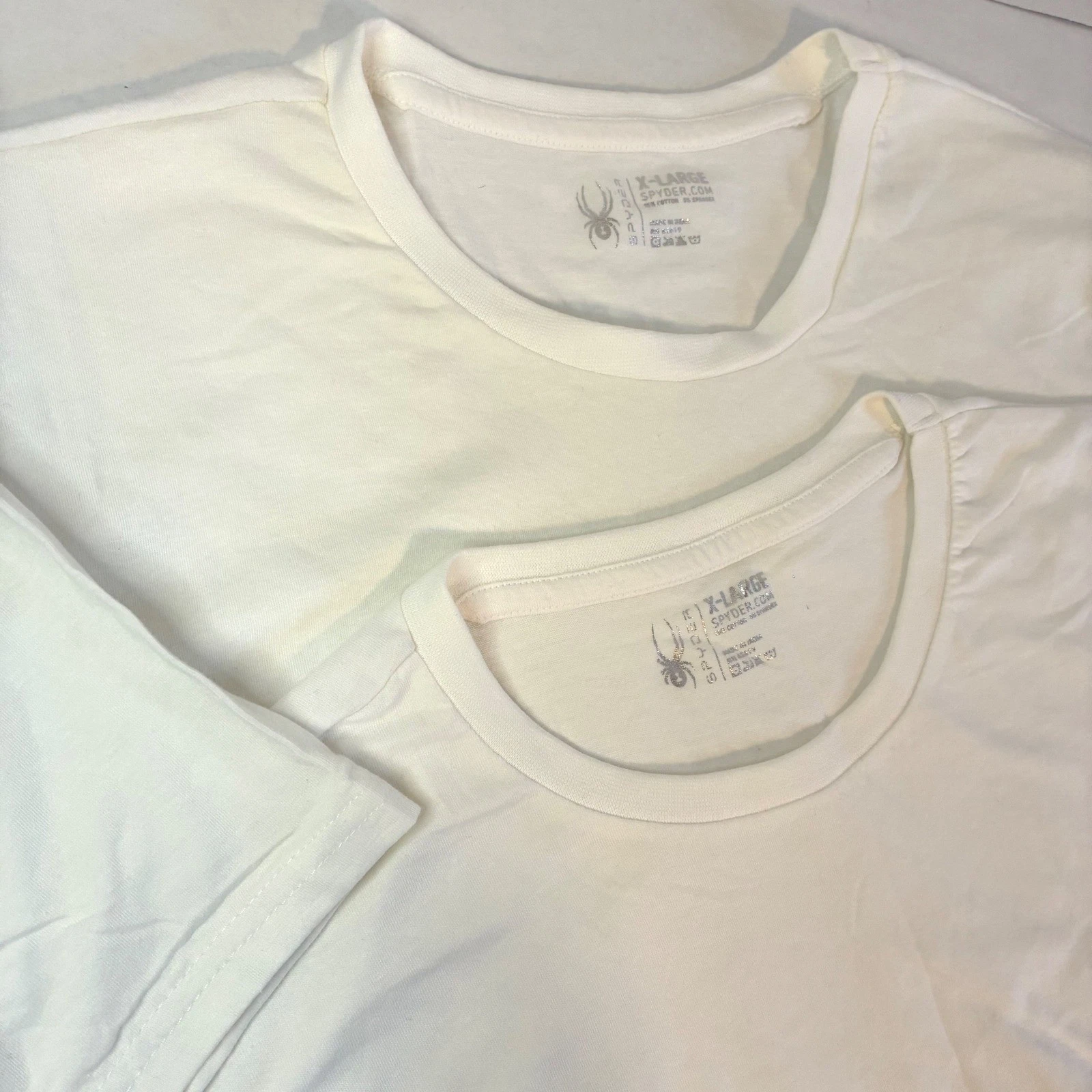 Spyder 2pk Mens XL White Crew Neck T-Shirts Logo Cotton Athletic Undershirts