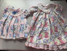 Vtg Polly Flinders Little Gems Toddler 12mo &2T dress Tulips Cottagecore LotOf 2