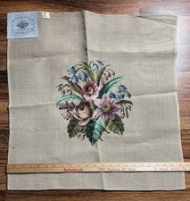 Vtg Bucilla Needlepoint Canvas Floral Bouquet Finished Flowers Unframed 22  x 22  