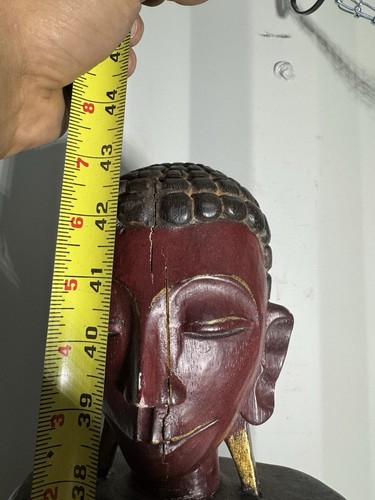 Large Vintage Hand-Carved Wood Buddha Sculpture Wood Stand 43” Entry Way Decor - Picture 3 of 3