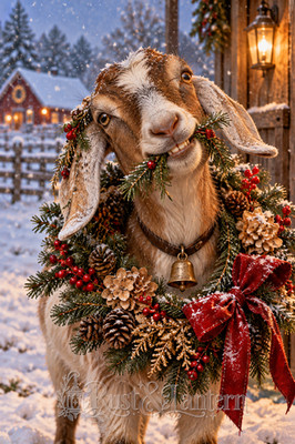 Christmas ''Goat Vandal'' - Rust & Lantern Original Art Postcard 4x6 Card