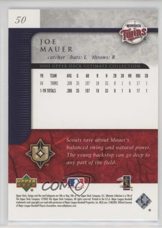 2005 Ultimate Collection /475 Joe Mauer #50 HOF - Image 2 of 2