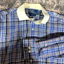 Polo Ralph Lauren Regent Shirt Men's 16.5 Blue Plaid Dress Button-Up Business
