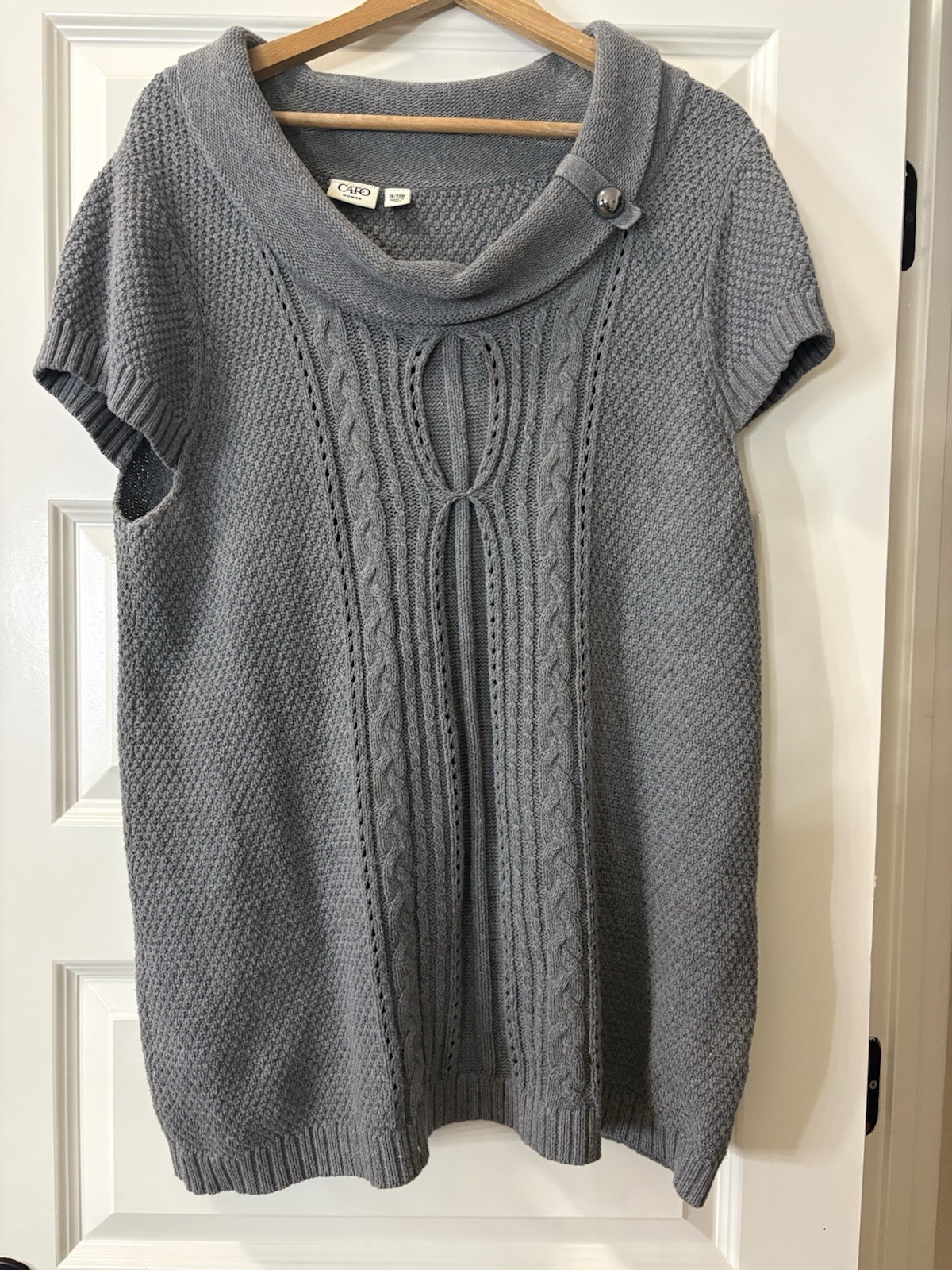 Cato Women Gray Cable-Knit Cowl Neck Short Sleeve Pullover Sweater 18/20W