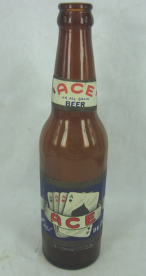 #ad #ad ACE HIGH All Grain BEER BOTTLE Sioux City Iowa w neck label 4 ACE cards poker $30.00