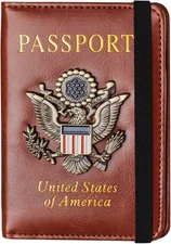 Passport Holder Cover and Card Case Slot Combo RFID Blocking Leather Travel Pass