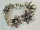 FOSSIL Silver Tone Flower Panel Bracelet 8 1/4" Clear Rhinestones