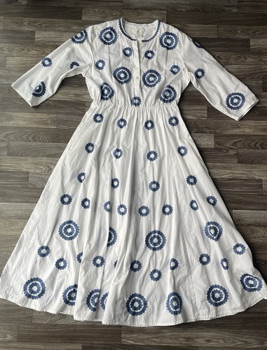 Nimo Midi With Love Dress Women XL Fit & Flare Blue White Embroidered Tuckernuck