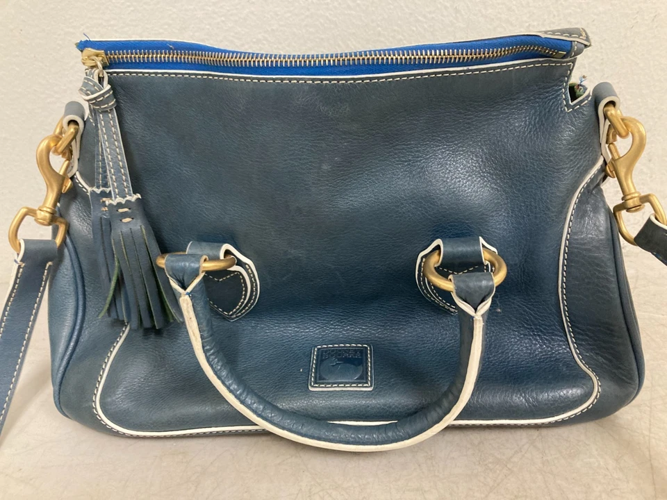 Dooney & Bourke Mini Florentine Satchel Navy Vachetta Leather - Image 3 of 4