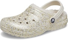 Crocs Kids' Classic Lined Glittered Clogs - Stucco Off White Glittered